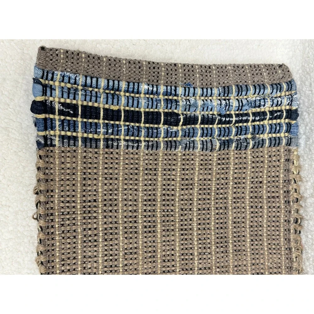 Woven Placemat Brown Blue Denim Border Textured Handcrafted Style Set of 4 Boho